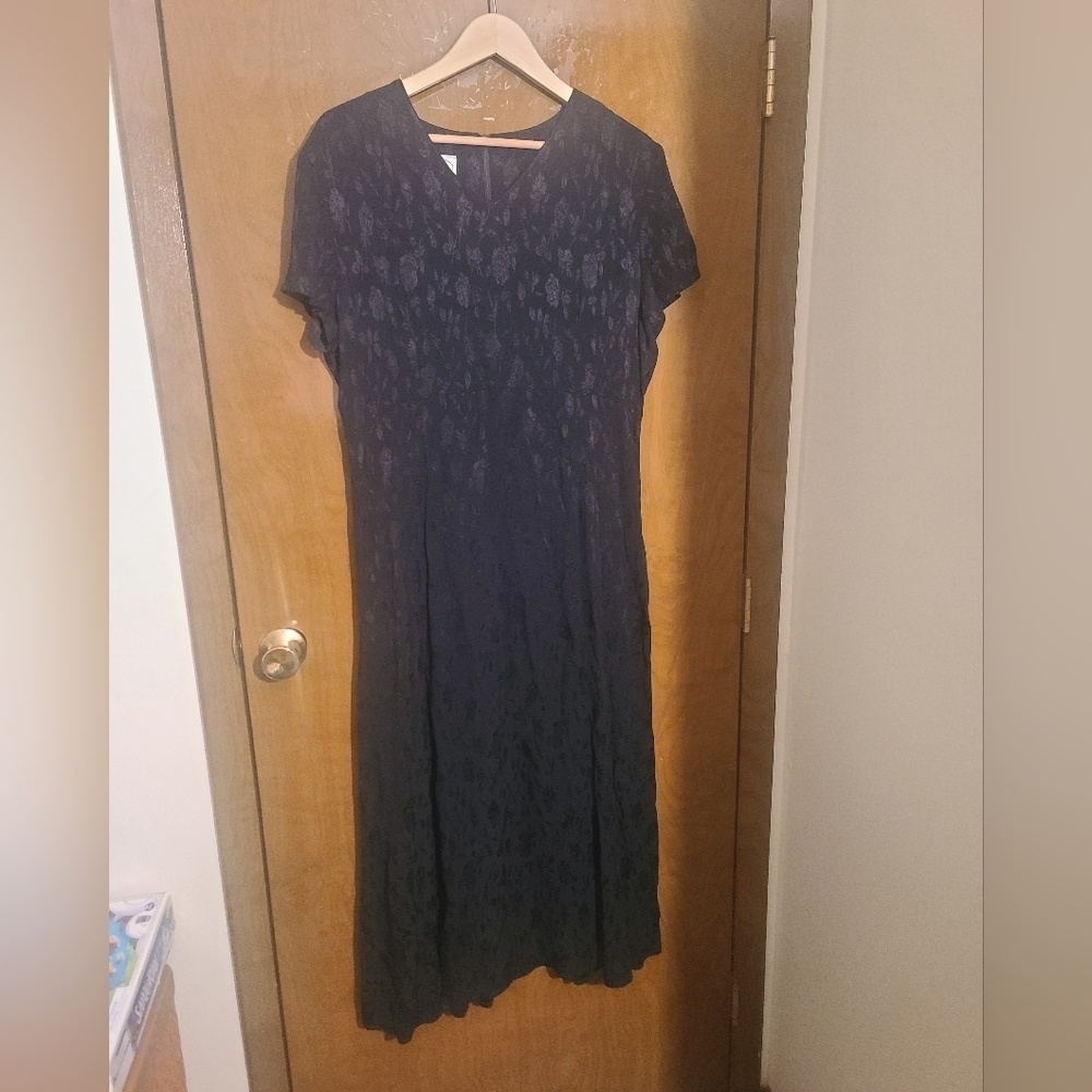 Laura Ashley Black Floral Jacquard Dress – Size US 12 / UK 16